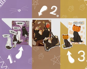 Halloween Duo Pack Chat (carte postale et sticker)