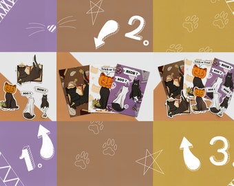 Pack Halloween Chat (carte postale / stickers)