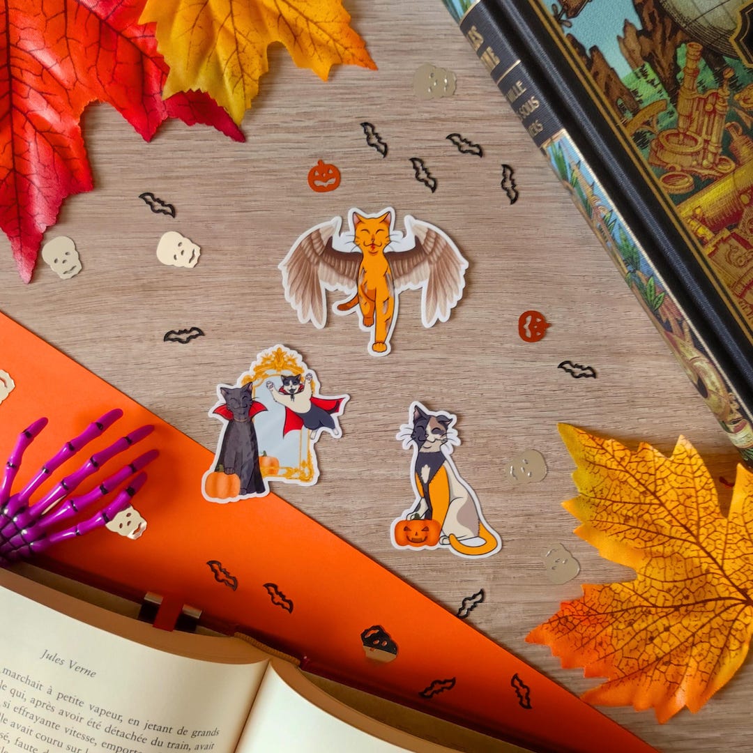 Set of 3 Halloween Cat Stickers | Spooky | Glossy Vinyl Stickers | Bujo ...