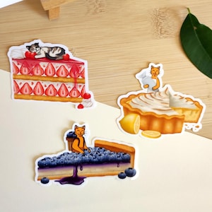 Stickers Chats et pâtisseries | Stickers vinyle brillant | Stickers bujo | scrapbooking | Planners | Cadeau pour les amoureux des chats