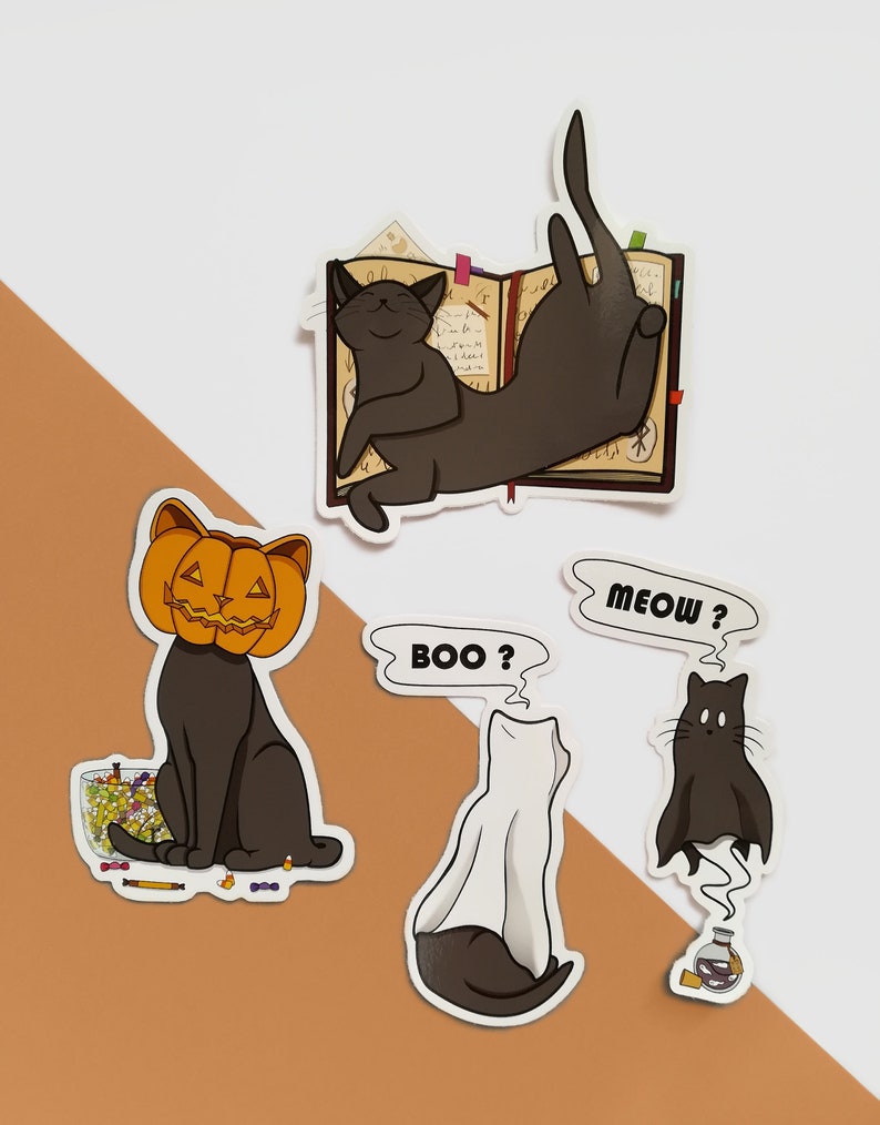 Pack Halloween Chat carte postale / stickers 1. Stickers Pack