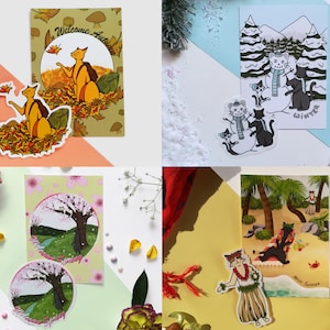Pack Chats Saison (carte postale + sticker)