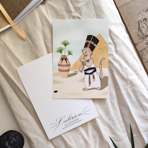 Carte postale Chat reine d'Egypte | Carte postale | Illustration chat | Papeterie | Cadeau parfait pour les amoureux des chats