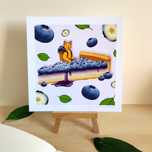 Print Chat et tarte aux myrtilles | Pâtisserie | Impression | Illustration chat | Papeterie | Cadeau parfait pour les amoureux des chats