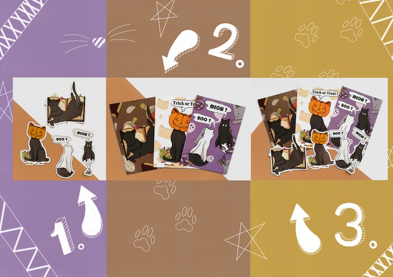 Pack Halloween Chat carte postale / stickers image 1