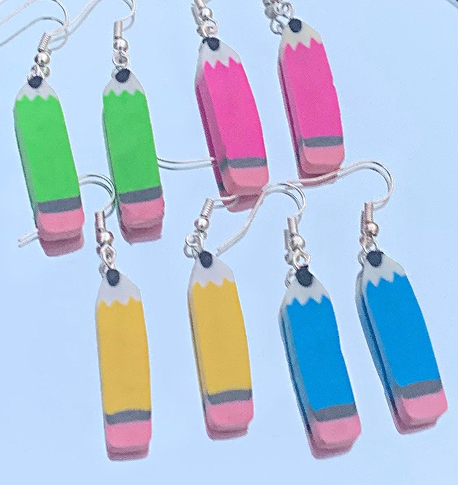 Tiny pensil eraser earrings Pink blue yellow & green Etsy