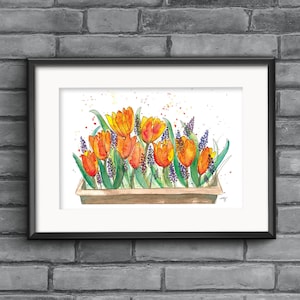 Orange Tulips Watercolor Print: Floral Spring Wall Decor