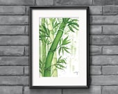 Bamboo jungle print, bamboo wall decor, zen bamboo room decor, bamboo sticks artwork, watercolor bamboo painting, peaceful bamboo wall decor