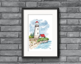 Lighthouse print, lighthouse wall decor, aesthetic lighthouse print, lighthouse gift for him, lighthouse bedroom poster, nautical wall decor