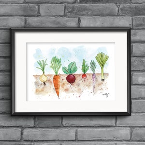 Wurzelgemüse Garten Poster Küche Wanddeko, Wurzelgemüse Kunstdruck Gemüseernte Wanddeko, kleine Küchenwand Deko Frühlingsernte