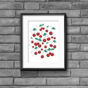 Kirsche Wanddeko, Kirsche Pop Poster, Kirsche Mädchenzimmer Dekor, Kirsche Küche Wandbild, Obst Küche Deko, Kirsche Motiv rund