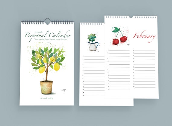 Perpetual birthday calendar, calendar without year, calendar for important  dates, month at a glance, art calendar with wire and hanging hook - etsy