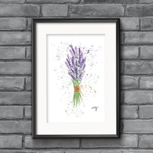 Lavender bunch wall print, lavender bouquet print, watercolor lavender wall decor, dry lavender home decor, aesthetic floral wall art