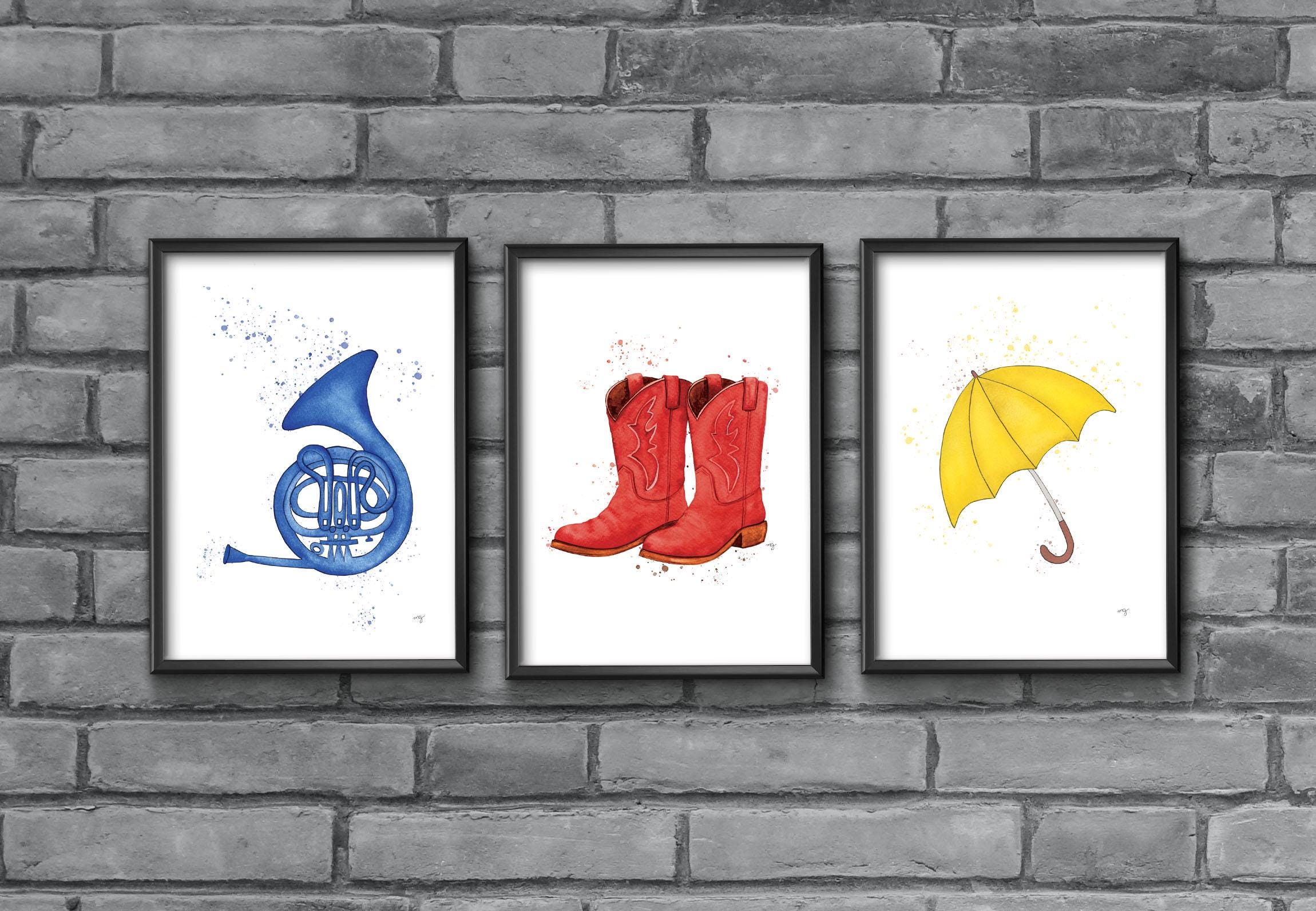 Porte-clés Parapluie Jaune Et Cor Français Bleu - Inspiré De Série TV, 2,5x3,5 Cm - Cadeau Fan, Anniversaire, Noël, Saint-Valentin