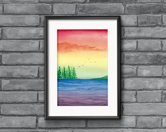 Pride-landschapsprint, LGBT-huisdecoratie, aquarelverf