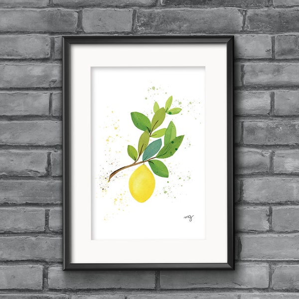 Lemon branch fine print, yellow lemon poster, lemon theme kitchen art deco, if life gives you lemons, botanical kitchen wall decor aesthetic