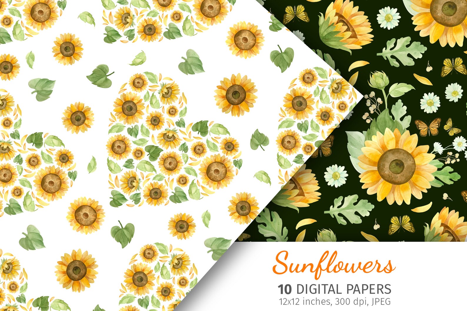 Sunflower digital scrapbook paper Seamless files Digital | Etsy