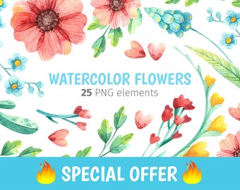 Blue flowers clipart Spring png eps files svg Botanical clipart for Mothers day commercial use license