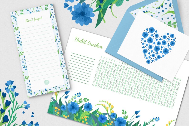 Blue flowers clipart Spring png eps files svg Botanical clipart for Mothers day commercial use license