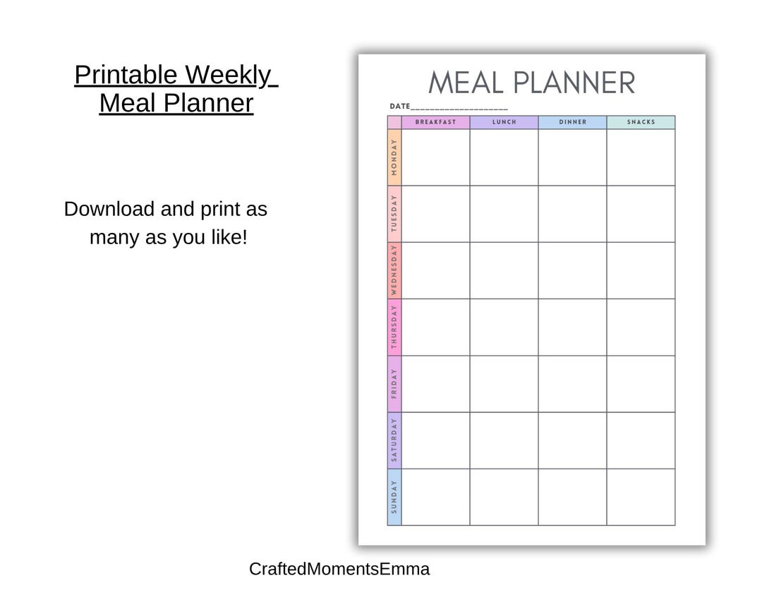 Printable Weekly Meal Planner, Meal Planner Template | Instant Download ...