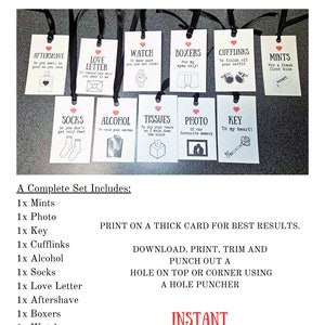 INSTANT DOWNLOAD Groom Survival Kit Tags, PRINTABLE Groom Gift Box Tags, Survival Kit for Groom, Pack of 11 tags, 8 x 5cm approx.