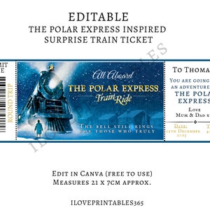 Editable The Polar Express Train Ride Ticket, Surprise Ticket, The Polar Express, Edit in Canva (Free account), Instant Download