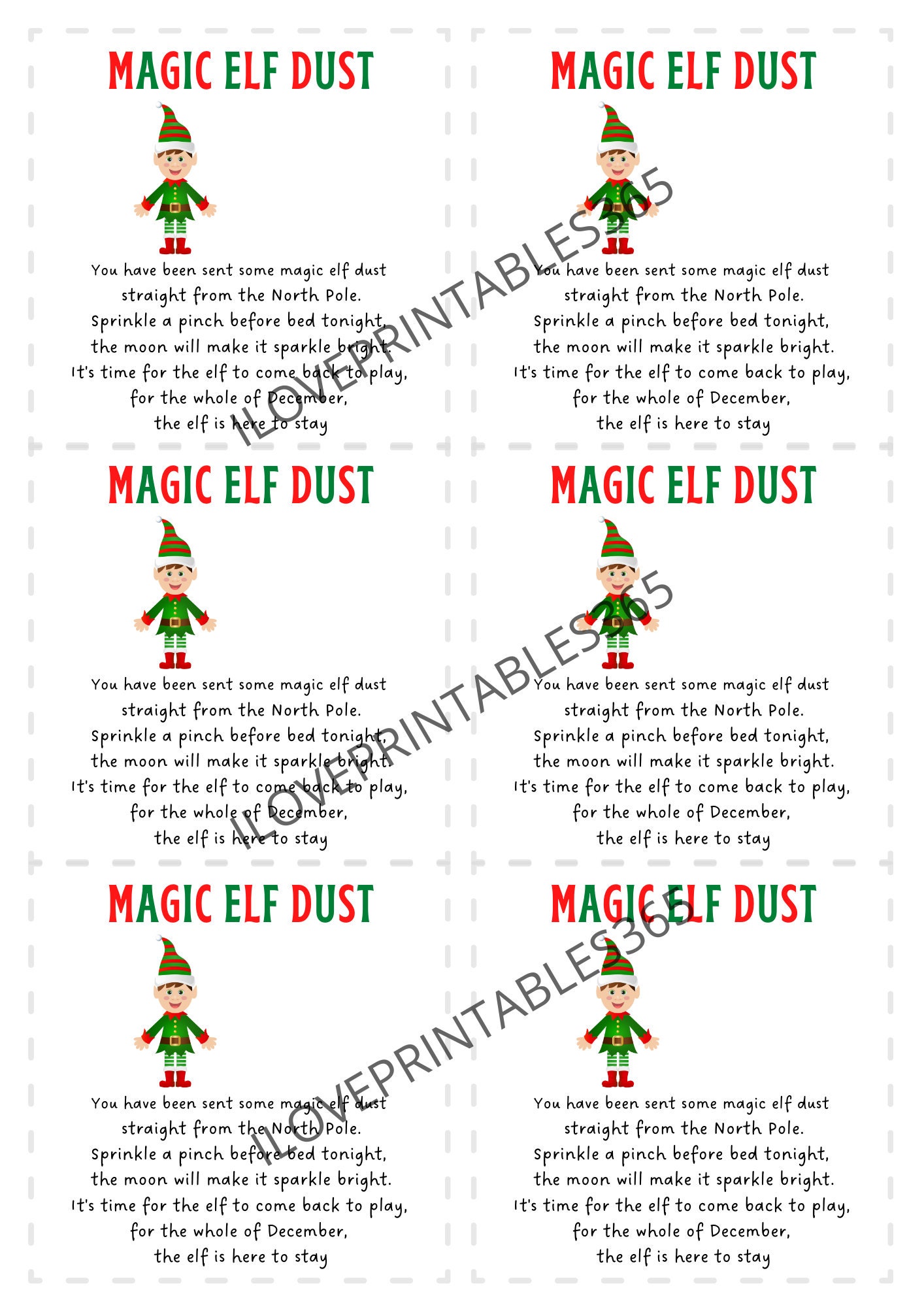 Printable Magic Elf Dust Poem Cards Poem Cards for Elf Dust - Etsy
