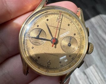 Vintage Watch Chronographe Suisse Antimagnetic 18K Rose Gold 17 Rubis