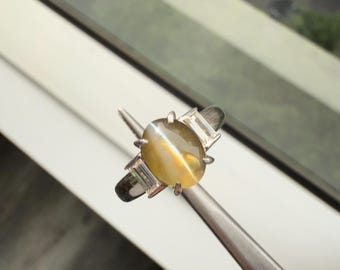 Platinum Natural Cats Eye Chrysoberyl Diamond Ring 2.84tcw