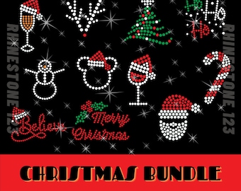 HOTFIX CHRISTMAS BUNDLE Of 11 Christmas svg Rhinestone Template for Cricut rhinestone template material rhinestone 10ss