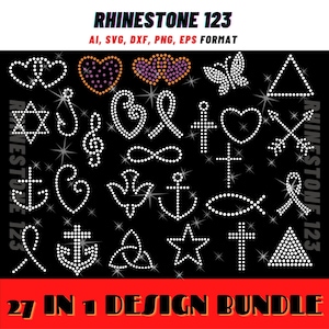 Hotfix SMALL DESIGN BUNDLE Of 27 Star svg Heart svg Christ Cross Rhinestone Template for Cricut rhinestone template bundle material 10ss