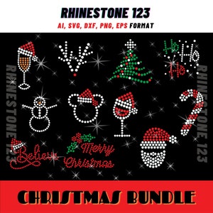 HOTFIX KERST BUNDEL van 11 kerst SVG Strass sjabloon voor Cricut Strass sjabloon materiaal Strass 10ss