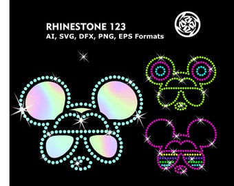 3 bundle Mickey Mouse head rhinestone vinyl template for circut silhouette cameo instant craft png, svg, dxf, ai, vector cutting cut file