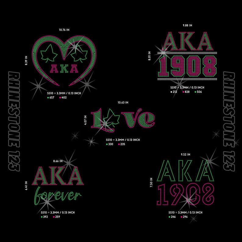 10 in 1 Design Bundle Aka Alpha Kappa Alpha 1908 Rhinestone Template ...