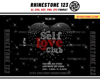 Heart Self Love Rhinestone Template for Cricut rhinestone template material rhinestone 10ss Instant Download File ai svg png cdr dxf eps