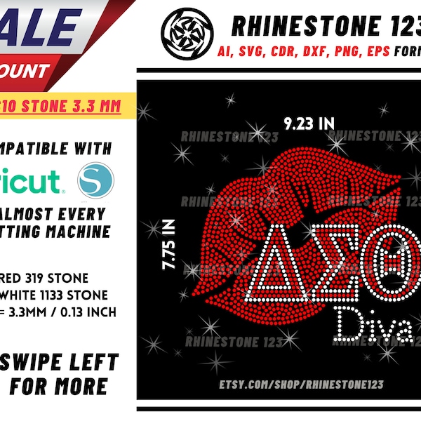 Delta Sigma Theta Lips Rhinestone Template for Cricut rhinestone template material rhinestone SS10 Download File svg png dxf ai cdr sorority