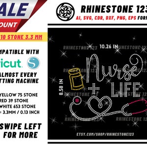 Nurse Life Stethoscope Rhinestone Template, Rhinestone File for SS10, Rhinestone SVG, cricut, silhouette, PNG, AI, cdr, dxf, eps