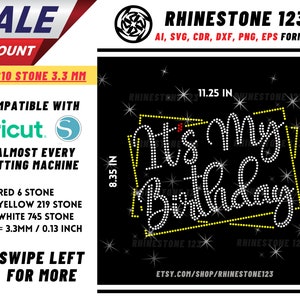 Es ist mein Geburtstag Strassstein Vorlage, Cricut, Silhouette, Strass SVG, Strass Datei für SS10, PNG, AI, cdr, dxf, eps