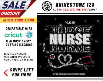 Htv Nurse Stacked Stethoscope Rhinestone Template, cricut, silhouette, Rhinestone SVG, Rhinestone File for SS10, PNG, AI, cdr, dxf, eps