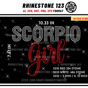 SCORPIO GIRL RHINESTONE template, Zodiac Sign svg, Rhinestone Template for Tshirts, rhinestone template material rhinestone ss10