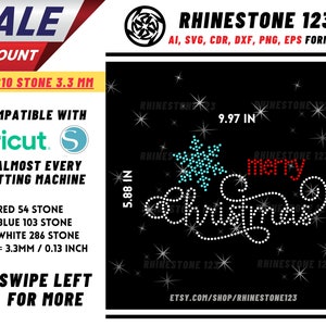 Plantilla de Feliz Navidad Rhinestone, Rhinestone SVG, cricut, silueta, Archivo Rhinestone para SS10, PNG, AI, cdr, dxf, eps
