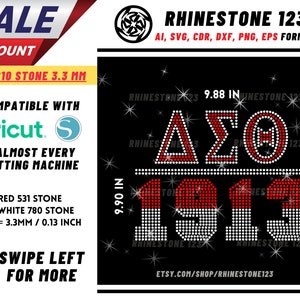 Delta Sigma Theta Aeo 1913 Rhinestone Template, Rhinestone SVG, cricut, silhouette, Rhinestone File for SS10, PNG, AI, cdr, dxf eps Sorority