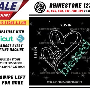 Plantilla de diamantes de imitación con forma de corazón bendecido, SVG de diamantes de imitación, Cricut, silueta, archivo de diamantes de imitación para SS10, PNG, AI, CDR, DXF, EPS