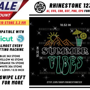 Plantilla de diamantes de imitación Summer Vibes, Cricut, silueta, SVG de diamantes de imitación, archivo de diamantes de imitación para SS10, PNG, AI, CDR, DXF, EPS