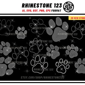 BUNDEL Paw Strass sjabloon voor Cricut Strass sjabloon materiaal Strass 10ss Instant Download bestand ai svg png cdr dxf eps