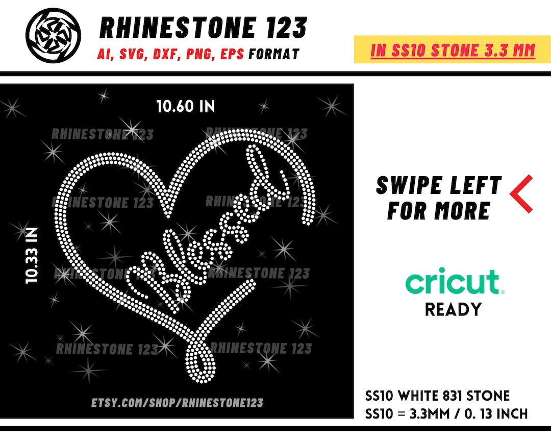 BLESSED HEART Rhinestone Template for Cricut Rhinestone Template ...