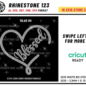 BLESSED HEART Rhinestone Template for Cricut rhinestone template material rhinestone SS10 Instant Download File svg eps png dxf ai cdr