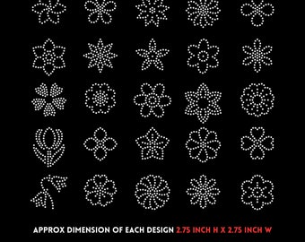 Set 3 | 25 in 1 Small Flower Rhinestone Template for Cricut Template for SS10 Rhinestone Instant Download File svg eps png dxf ai cdr