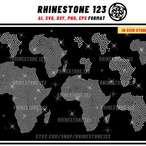 AFRIKA kaart Strass sjabloon voor Cricut Black History Month svg Strass 10ss Instant Download bestand ai svg png cdr dxf eps