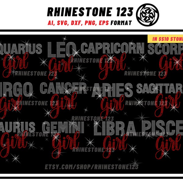 ALL Zodiac Sign rhinestone template BUNDLE 12 in 1 Rhinestone Template for shirts, rhinestone template material, Eps, Png, Ai, Dxf,